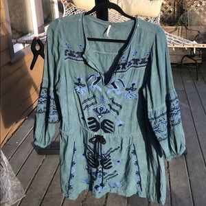 Free People L/ 16 tunic shirt/dress in teal & blue